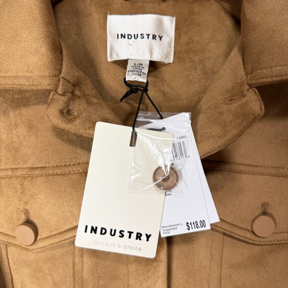 INDUSTRY Camel Women's Faux Suede Puff Sleeve Jacket NWT L - Picture 2 of 11